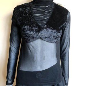 Cop Copine Black Mesh Longsleeve Top Black See Through Mesh top Sz M